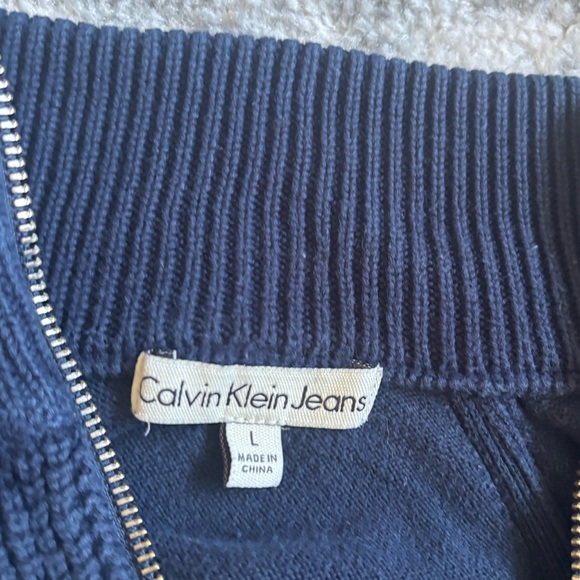 Calvin Klein Jeans Men’s Quarter-Zip Pullover Navy Blue Sweater Size: Large - Picture 3 of 3